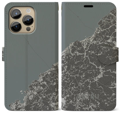 【江津（島根県）】地図柄iPhoneケース（手帳タイプ）モノトーン・iPhone 14 Pro Max 用