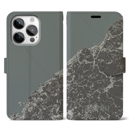 【江津（島根県）】地図柄iPhoneケース（手帳タイプ）モノトーン・iPhone 14 Pro 用