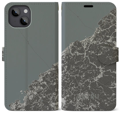 【江津（島根県）】地図柄iPhoneケース（手帳タイプ）モノトーン・iPhone 14 Plus 用