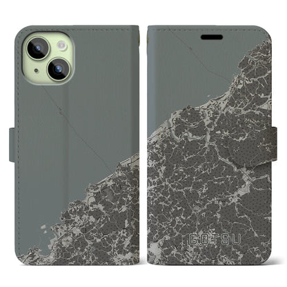 【江津（島根県）】地図柄iPhoneケース（手帳タイプ）モノトーン・iPhone 15 用