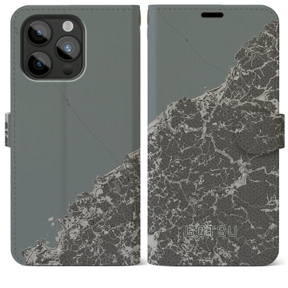 【江津（島根県）】地図柄iPhoneケース（手帳タイプ）モノトーン・iPhone 15 Pro Max 用