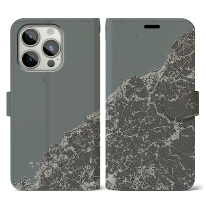 【江津（島根県）】地図柄iPhoneケース（手帳タイプ）モノトーン・iPhone 15 Pro 用