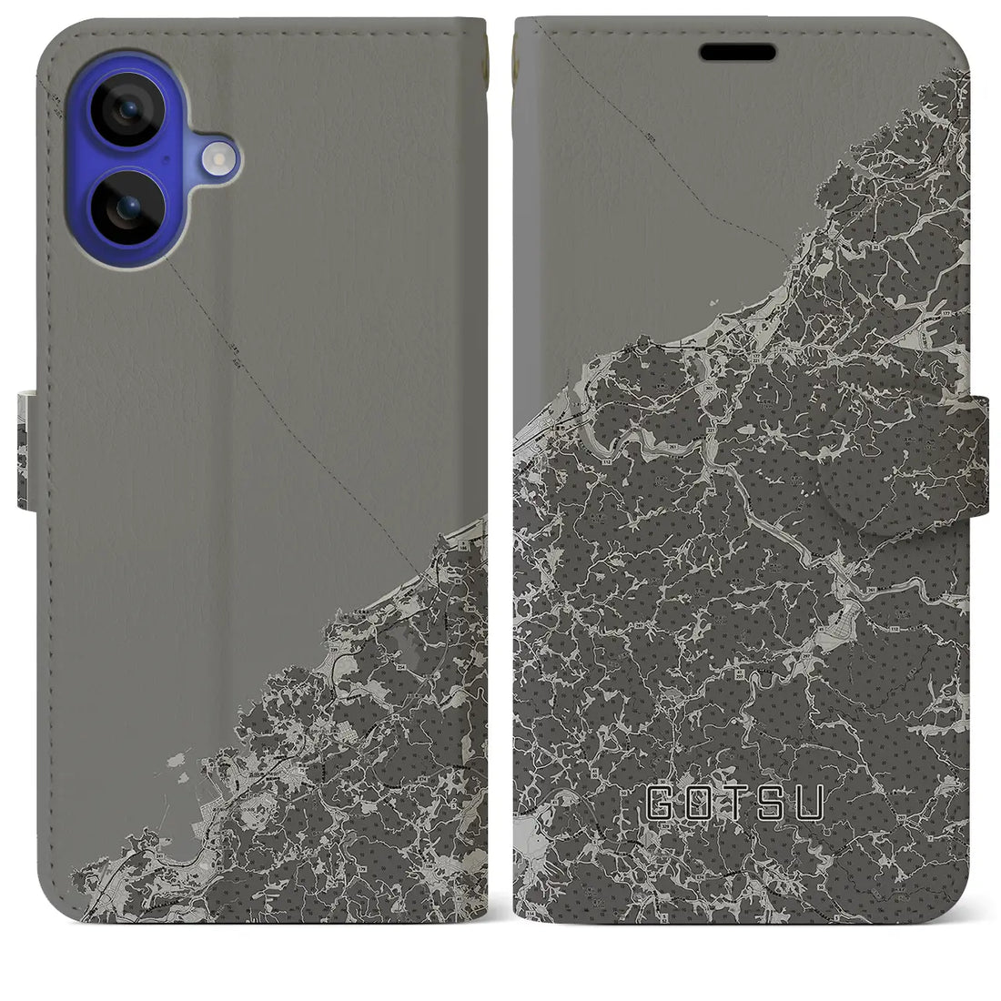 【江津(島根県)】地図柄iPhoneケース(手帳タイプ)モノトーン・iPhone 16 Pro Max 用