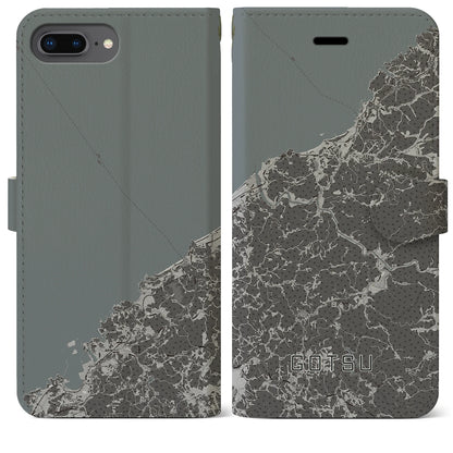 【江津（島根県）】地図柄iPhoneケース（手帳タイプ）モノトーン・iPhone 8Plus /7Plus / 6sPlus / 6Plus 用