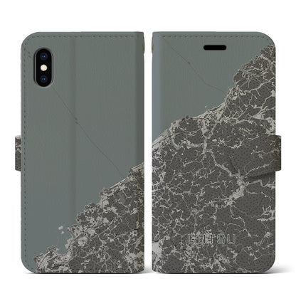 【江津（島根県）】地図柄iPhoneケース（手帳タイプ）モノトーン・iPhone XS / X 用