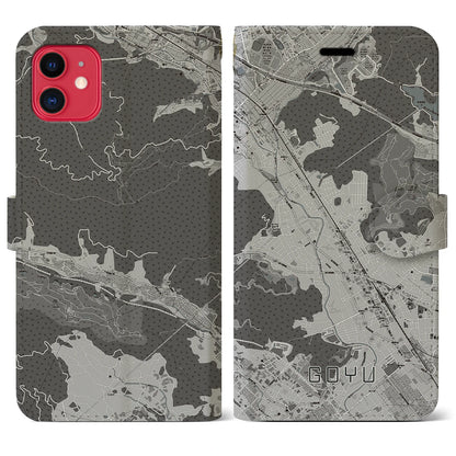 【御油（愛知県）】地図柄iPhoneケース（手帳タイプ）モノトーン・iPhone 11 用