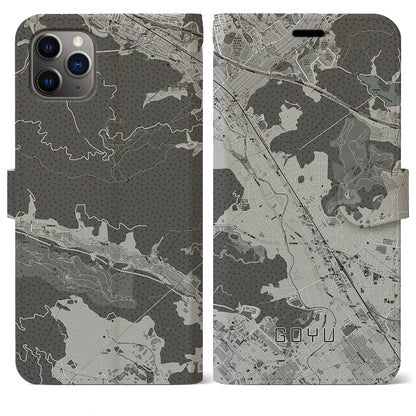 【御油（愛知県）】地図柄iPhoneケース（手帳タイプ）モノトーン・iPhone 11 Pro Max 用