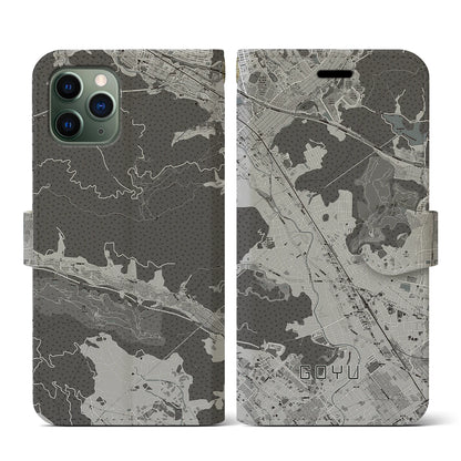 【御油（愛知県）】地図柄iPhoneケース（手帳タイプ）モノトーン・iPhone 11 Pro 用