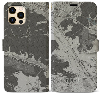 【御油（愛知県）】地図柄iPhoneケース（手帳タイプ）モノトーン・iPhone 12 Pro Max 用