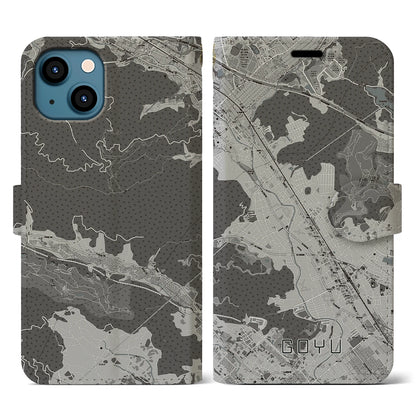 【御油（愛知県）】地図柄iPhoneケース（手帳タイプ）モノトーン・iPhone 13 用