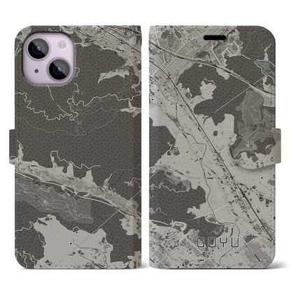 【御油（愛知県）】地図柄iPhoneケース（手帳タイプ）モノトーン・iPhone 14 用