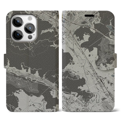 【御油（愛知県）】地図柄iPhoneケース（手帳タイプ）モノトーン・iPhone 14 Pro 用