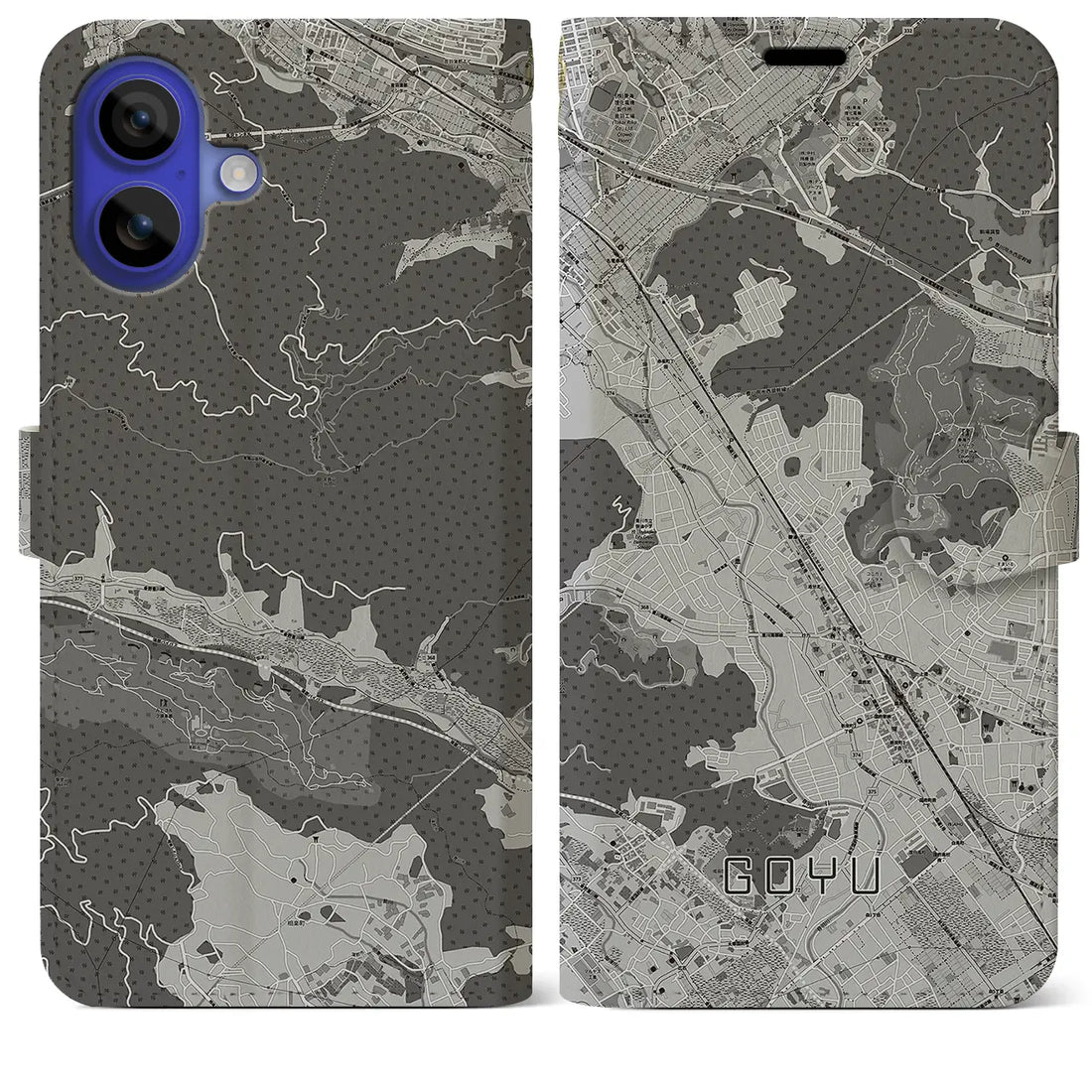 【御油(愛知県)】地図柄iPhoneケース(手帳タイプ)モノトーン・iPhone 16 Pro Max 用