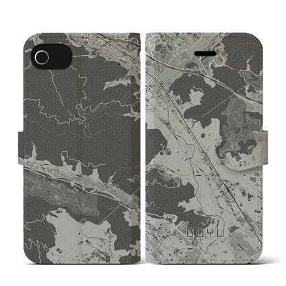 【御油（愛知県）】地図柄iPhoneケース（手帳タイプ）モノトーン・iPhone SE（第3 / 第2世代） / 8 / 7 / 6s / 6 用