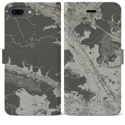 【御油（愛知県）】地図柄iPhoneケース（手帳タイプ）モノトーン・iPhone 8Plus /7Plus / 6sPlus / 6Plus 用