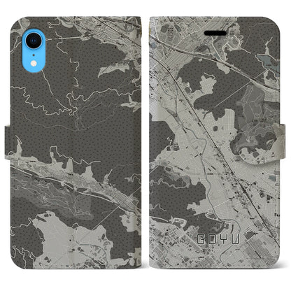 【御油（愛知県）】地図柄iPhoneケース（手帳タイプ）モノトーン・iPhone XR 用