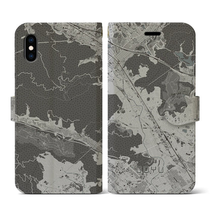 【御油（愛知県）】地図柄iPhoneケース（手帳タイプ）モノトーン・iPhone XS / X 用