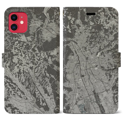 【グラーツ（オーストリア）】地図柄iPhoneケース（手帳タイプ）モノトーン・iPhone 11 用
