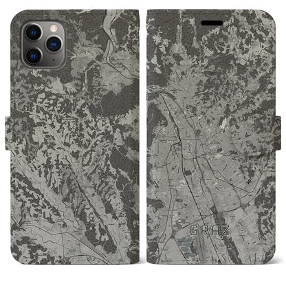 【グラーツ（オーストリア）】地図柄iPhoneケース（手帳タイプ）モノトーン・iPhone 11 Pro Max 用