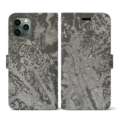 【グラーツ（オーストリア）】地図柄iPhoneケース（手帳タイプ）モノトーン・iPhone 11 Pro 用
