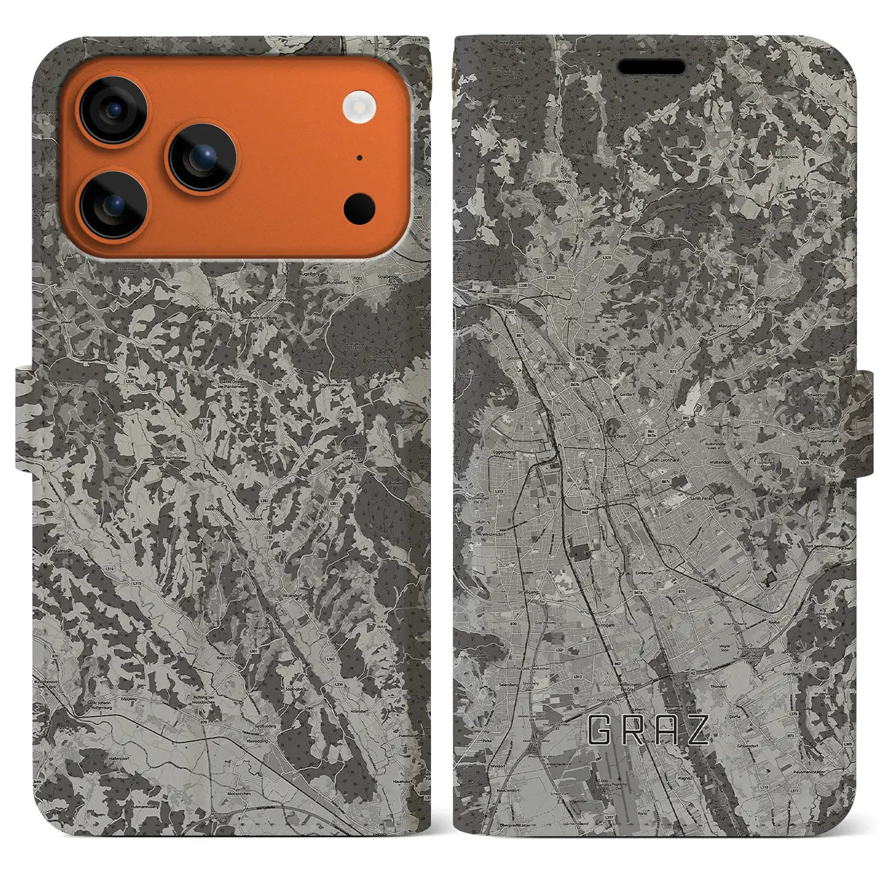 【グラーツ（オーストリア）】地図柄iPhoneケース（手帳タイプ）