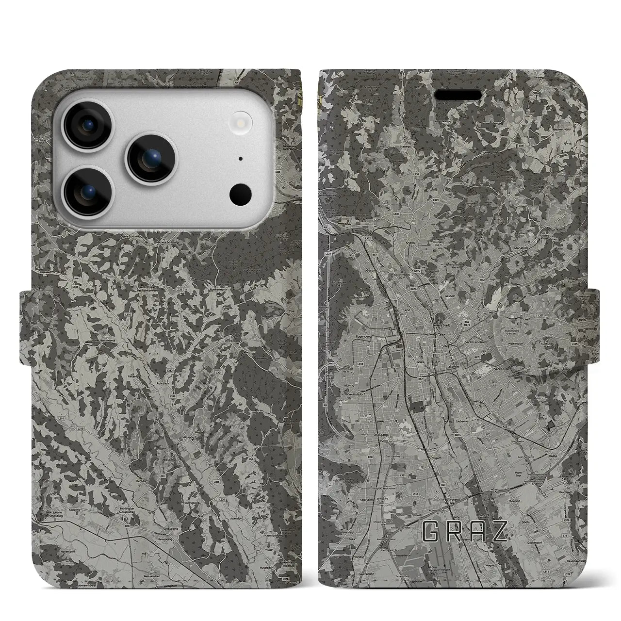 【グラーツ（オーストリア）】地図柄iPhoneケース（手帳タイプ）