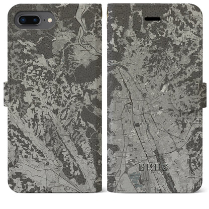 【グラーツ（オーストリア）】地図柄iPhoneケース（手帳タイプ）モノトーン・iPhone 8Plus /7Plus / 6sPlus / 6Plus 用