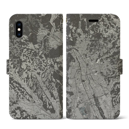 【グラーツ（オーストリア）】地図柄iPhoneケース（手帳タイプ）モノトーン・iPhone XS / X 用