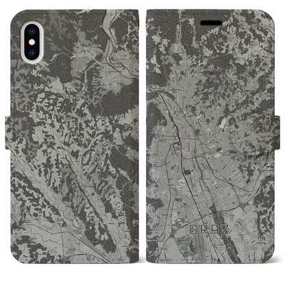 【グラーツ（オーストリア）】地図柄iPhoneケース（手帳タイプ）モノトーン・iPhone XS Max 用