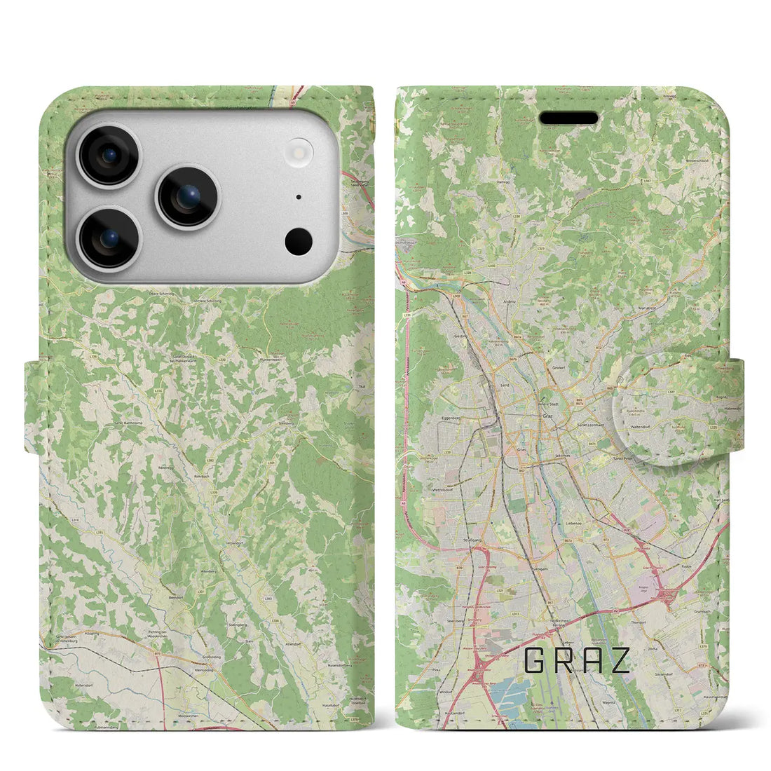 【グラーツ（オーストリア）】地図柄iPhoneケース（手帳タイプ）ナチュラル・iPhone 17 Pro Max 用