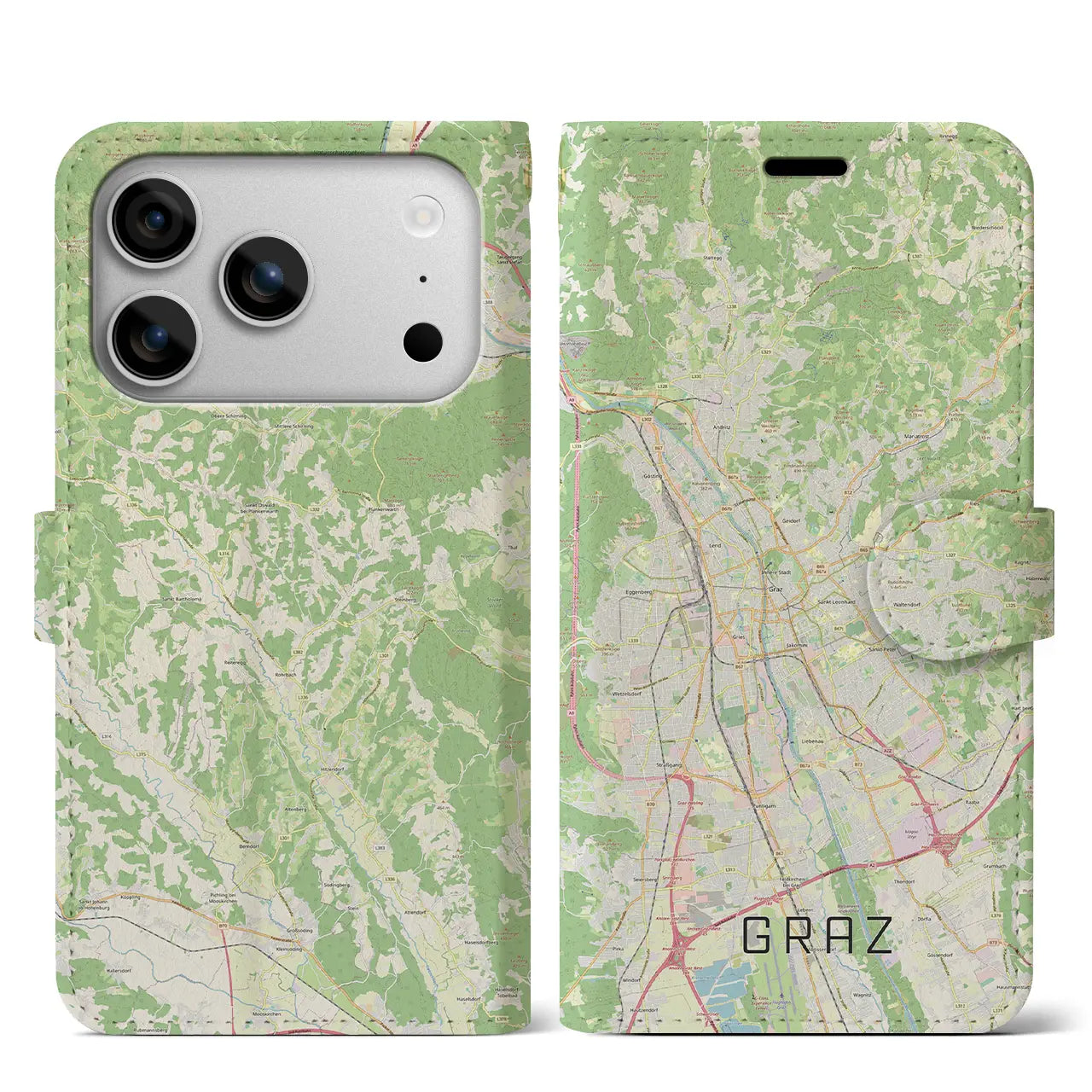 【グラーツ（オーストリア）】地図柄iPhoneケース（手帳タイプ）