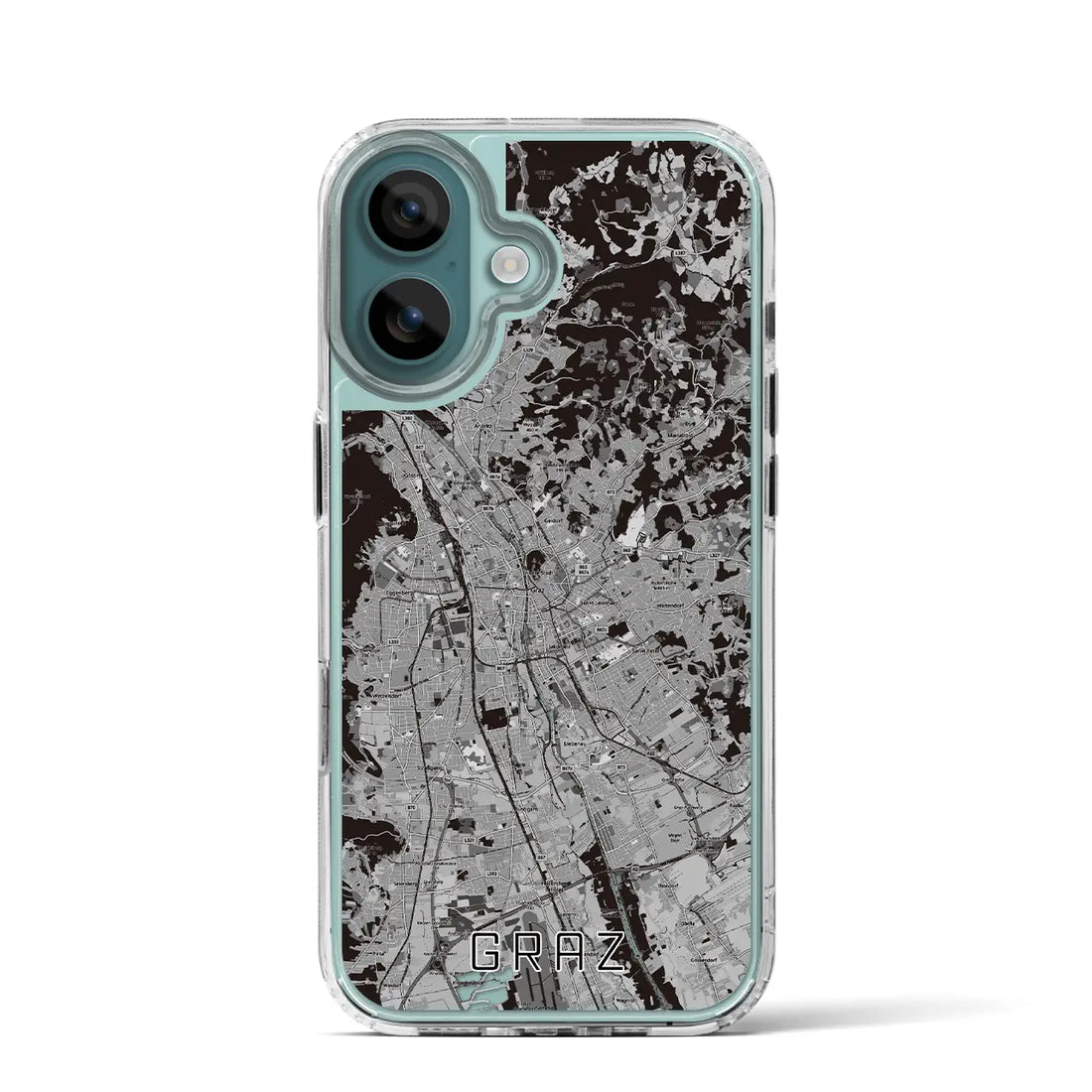 【グラーツ（オーストリア）】地図柄iPhoneケース（MagSafeタイプ）モノトーン・iPhone 16 Pro 用