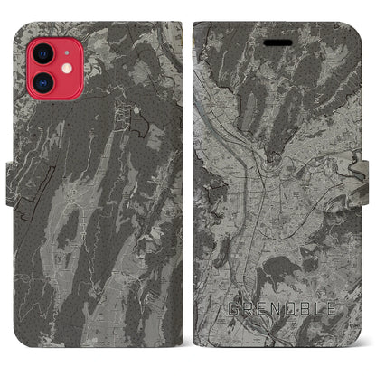 【グルノーブル（フランス）】地図柄iPhoneケース（手帳タイプ）モノトーン・iPhone 11 用