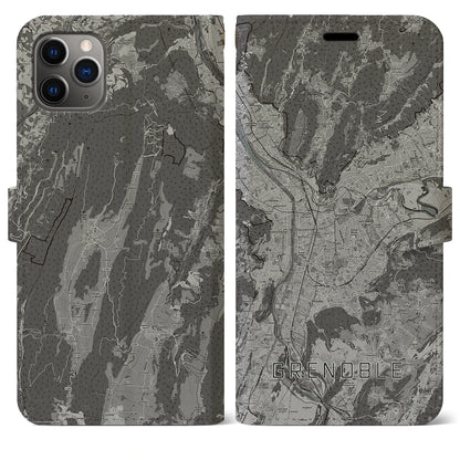 【グルノーブル（フランス）】地図柄iPhoneケース（手帳タイプ）モノトーン・iPhone 11 Pro Max 用