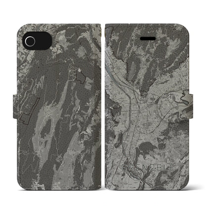 【グルノーブル（フランス）】地図柄iPhoneケース（手帳タイプ）モノトーン・iPhone SE（第3 / 第2世代） / 8 / 7 / 6s / 6 用