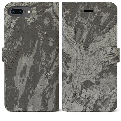 【グルノーブル（フランス）】地図柄iPhoneケース（手帳タイプ）モノトーン・iPhone 8Plus /7Plus / 6sPlus / 6Plus 用