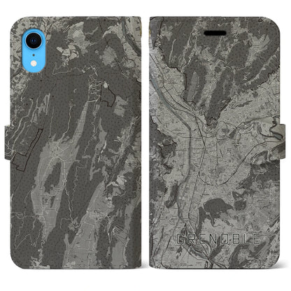 【グルノーブル（フランス）】地図柄iPhoneケース（手帳タイプ）モノトーン・iPhone XR 用