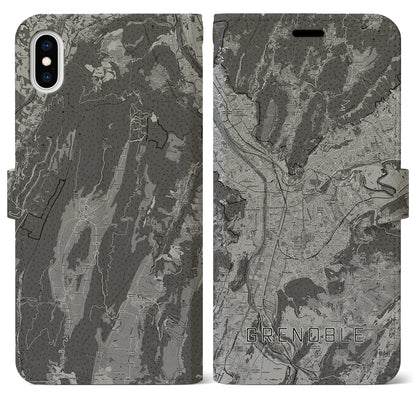 【グルノーブル（フランス）】地図柄iPhoneケース（手帳タイプ）モノトーン・iPhone XS Max 用