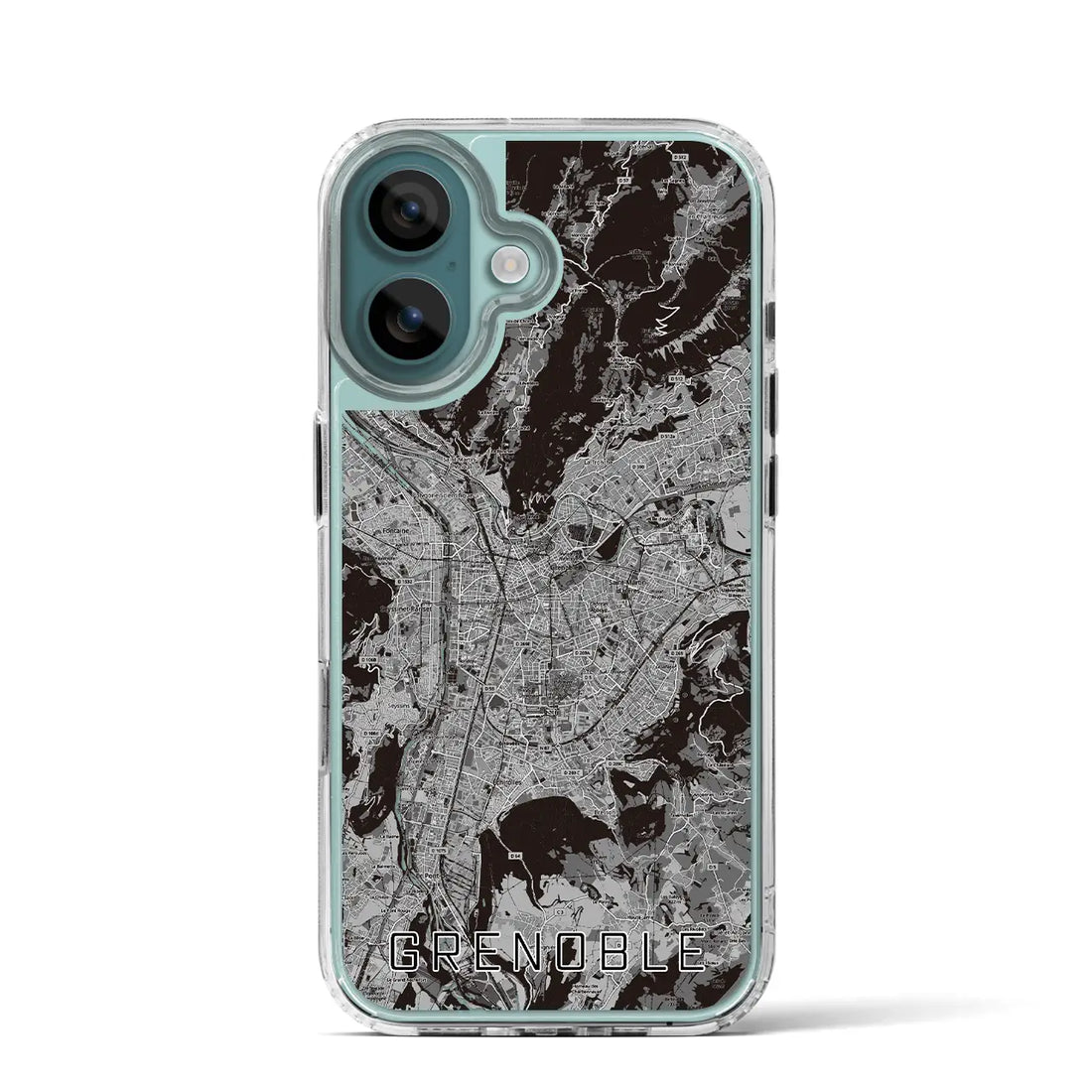 【グルノーブル(フランス)】地図柄iPhoneケース(MagSafeタイプ)モノトーン・iPhone 16 Pro 用