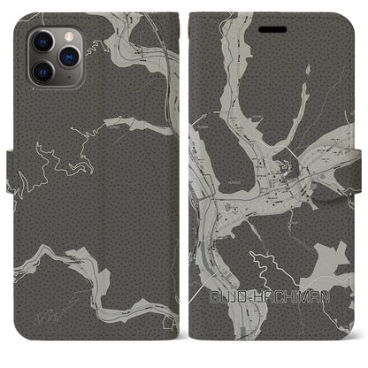 【郡上八幡（岐阜県）】地図柄iPhoneケース（手帳タイプ）モノトーン・iPhone 11 Pro Max 用