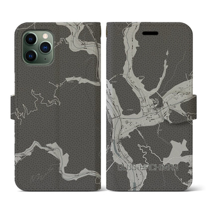 【郡上八幡（岐阜県）】地図柄iPhoneケース（手帳タイプ）モノトーン・iPhone 11 Pro 用