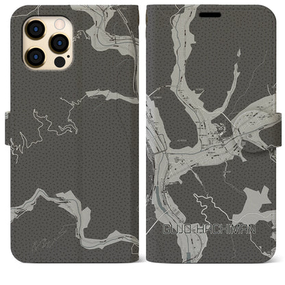 【郡上八幡（岐阜県）】地図柄iPhoneケース（手帳タイプ）モノトーン・iPhone 12 Pro Max 用