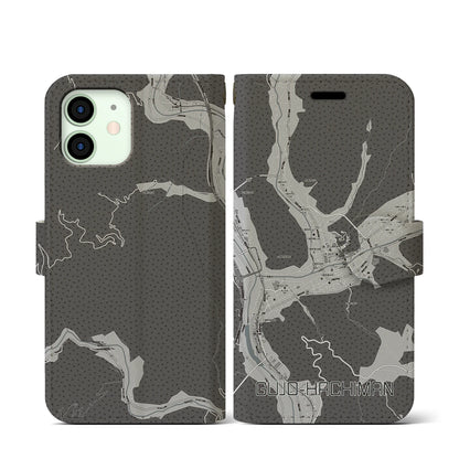 【郡上八幡（岐阜県）】地図柄iPhoneケース（手帳タイプ）モノトーン・iPhone 12 mini 用