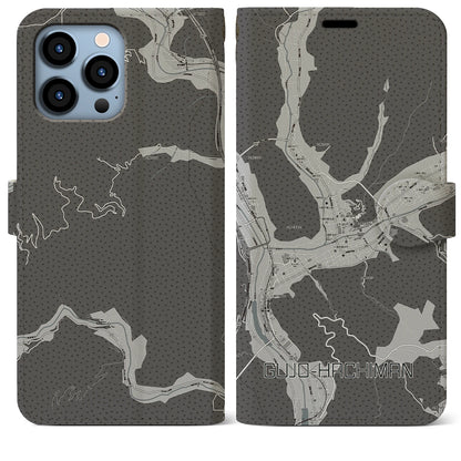 【郡上八幡（岐阜県）】地図柄iPhoneケース（手帳タイプ）モノトーン・iPhone 13 Pro Max 用
