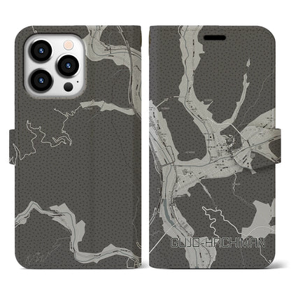 【郡上八幡（岐阜県）】地図柄iPhoneケース（手帳タイプ）モノトーン・iPhone 13 Pro 用