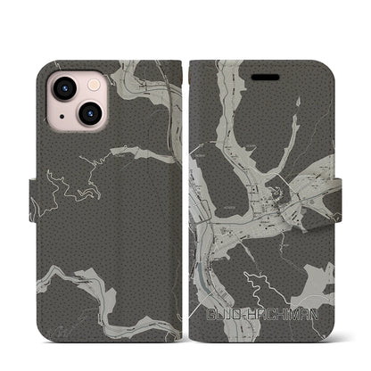 【郡上八幡（岐阜県）】地図柄iPhoneケース（手帳タイプ）モノトーン・iPhone 13 mini 用