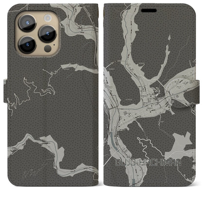 【郡上八幡（岐阜県）】地図柄iPhoneケース（手帳タイプ）モノトーン・iPhone 14 Pro Max 用