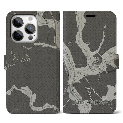 【郡上八幡（岐阜県）】地図柄iPhoneケース（手帳タイプ）モノトーン・iPhone 14 Pro 用