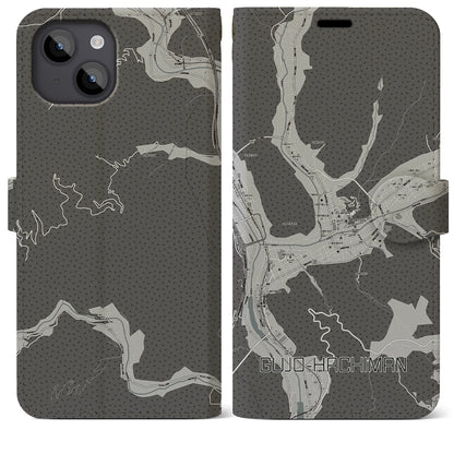 【郡上八幡（岐阜県）】地図柄iPhoneケース（手帳タイプ）モノトーン・iPhone 14 Plus 用
