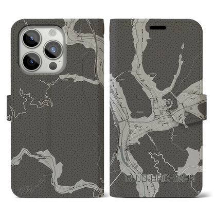 【郡上八幡（岐阜県）】地図柄iPhoneケース（手帳タイプ）モノトーン・iPhone 15 Pro 用